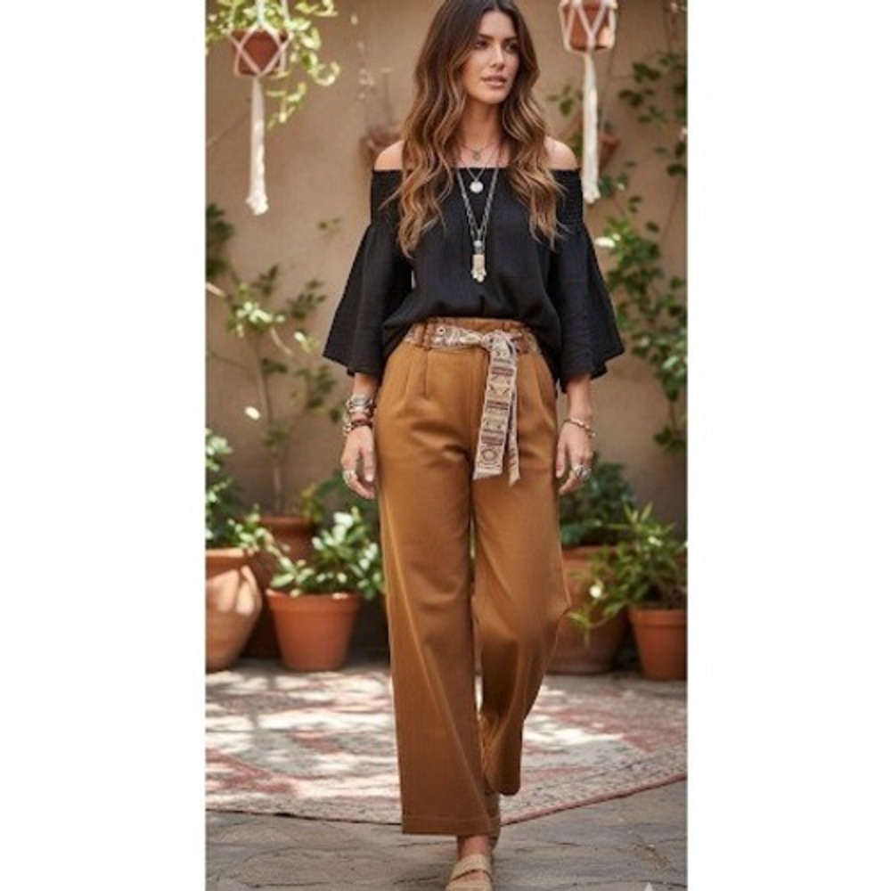 Scandal‎ NWT Made in Italy Aspen Brown Elastic Waist Pleated Pants Size Small
